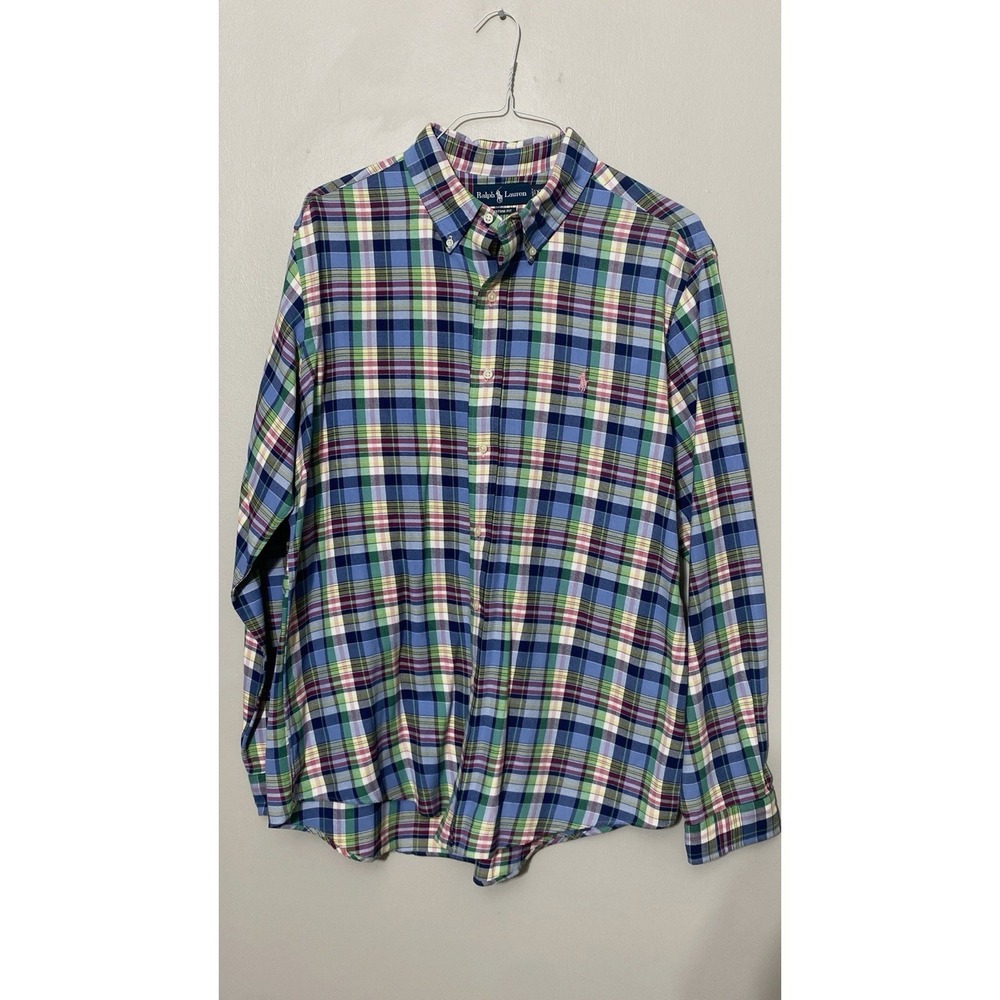 Ralph Lauren Shirt Mens XL Multicolor Plaid Long Sleeve Button Down Custom‎ Fit